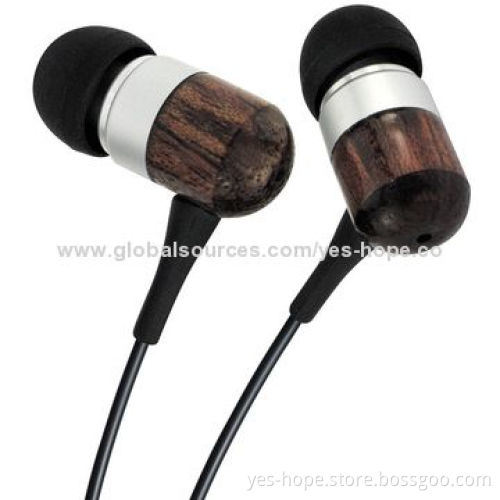 In-ear Wooden Earphones for iPhone with 20Hz to 20kHz Frequency, 32 Ohms Impedance